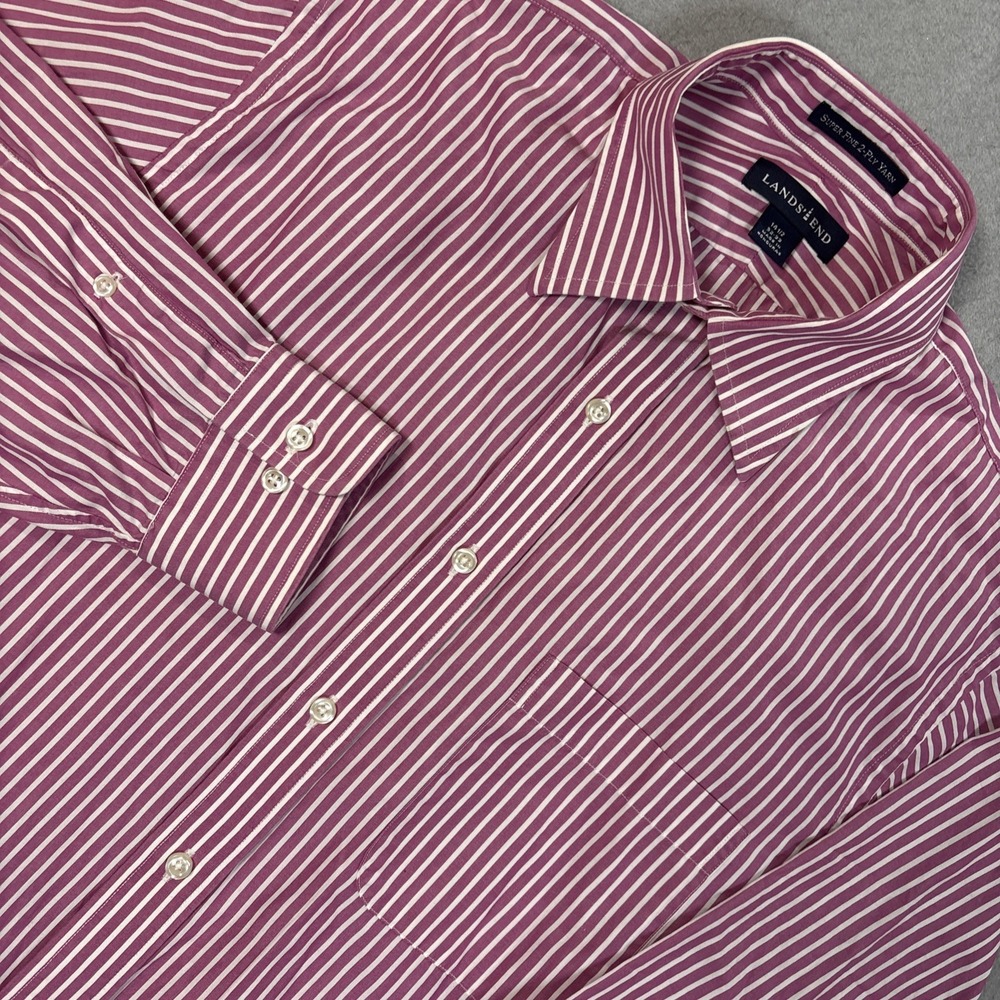 Lands' End Button Up Shirt Super Fine 2 Ply Yarn LS  Sz 14 1/2 32-33 Men Striped